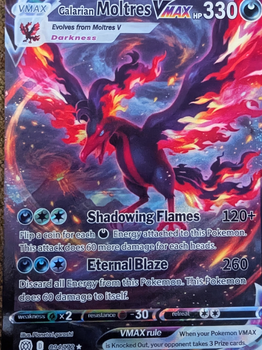Galarian Moltres VMAX Trading Card - Black & Red